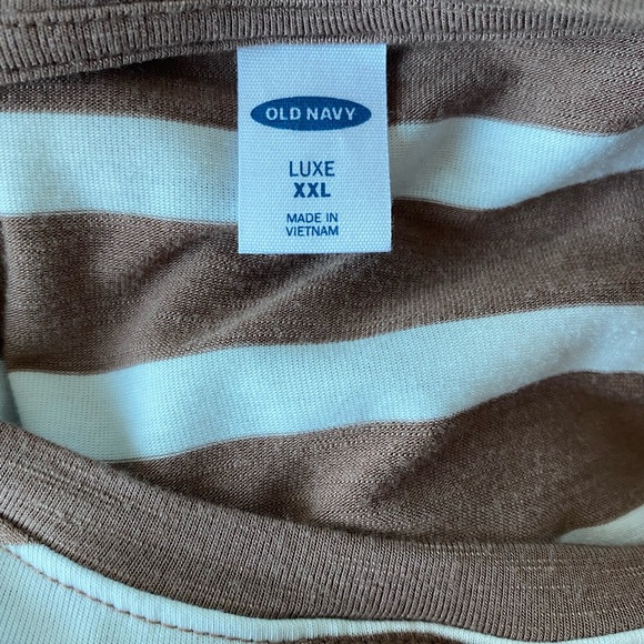 old navy luxe brown & white striped shirt - Picture 2 of 5